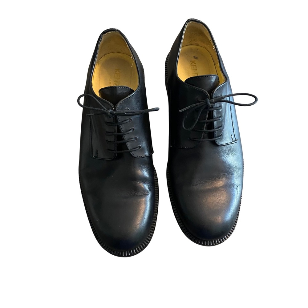 Kenzo Homme Mens Black Leather Goth‎ Shoes Size 10.5 Round Toe Minimalist